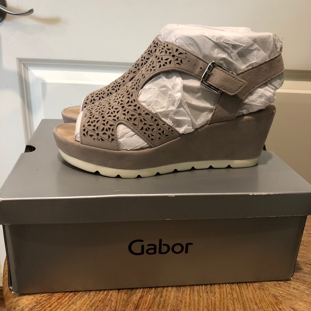 Gabor Perforated Suede Wedge Sandals 8.5